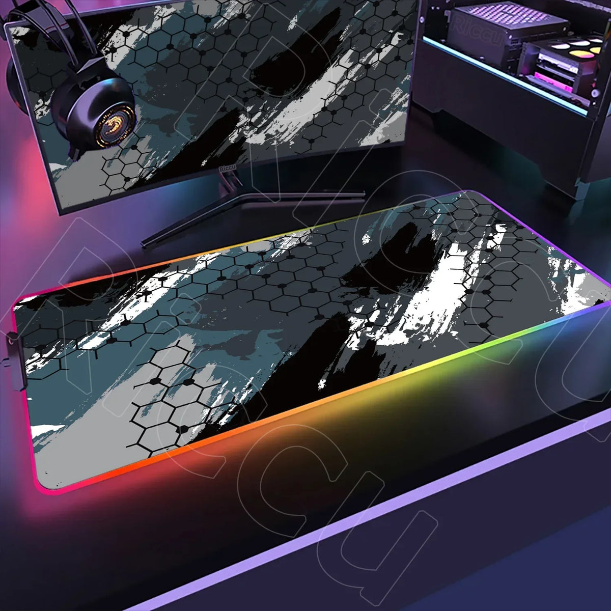 RGB Geometry LED Desk Mat, 400 x 900 mm