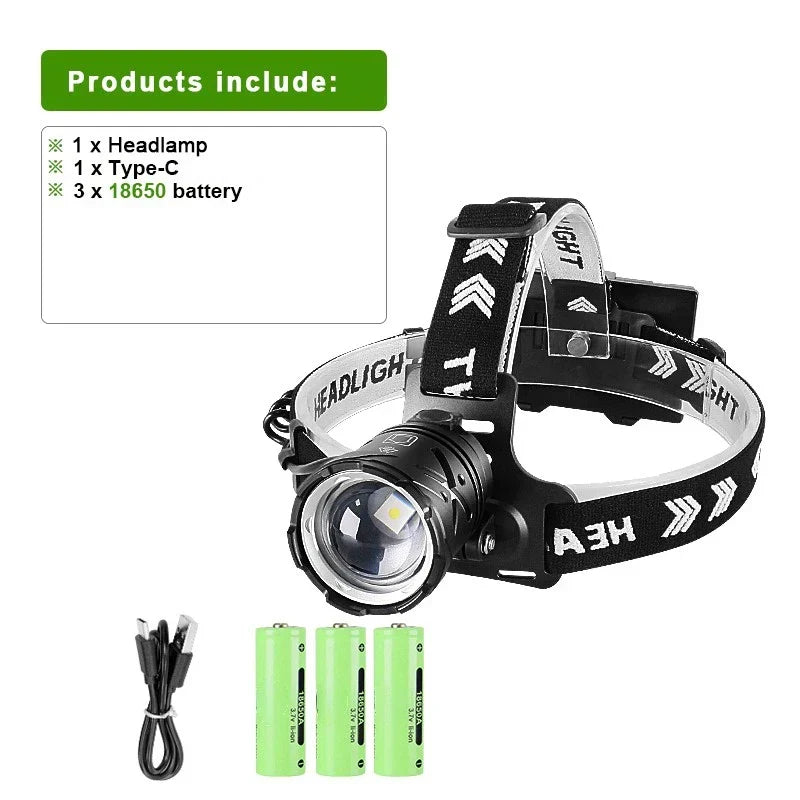 High Output LED Headlamp, 50W, Rechargeable