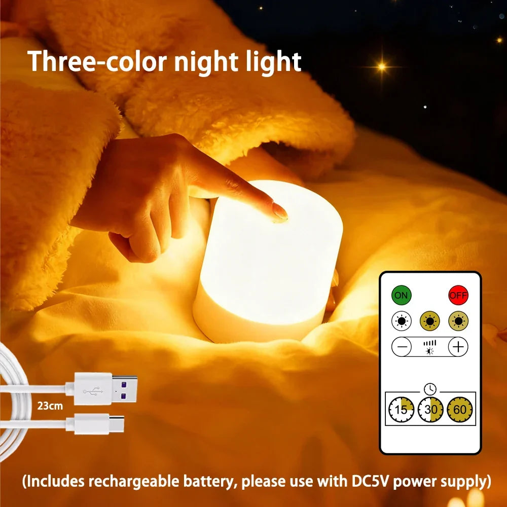 Dimmable Bedside Night Light, Plug-In or Rechargeable