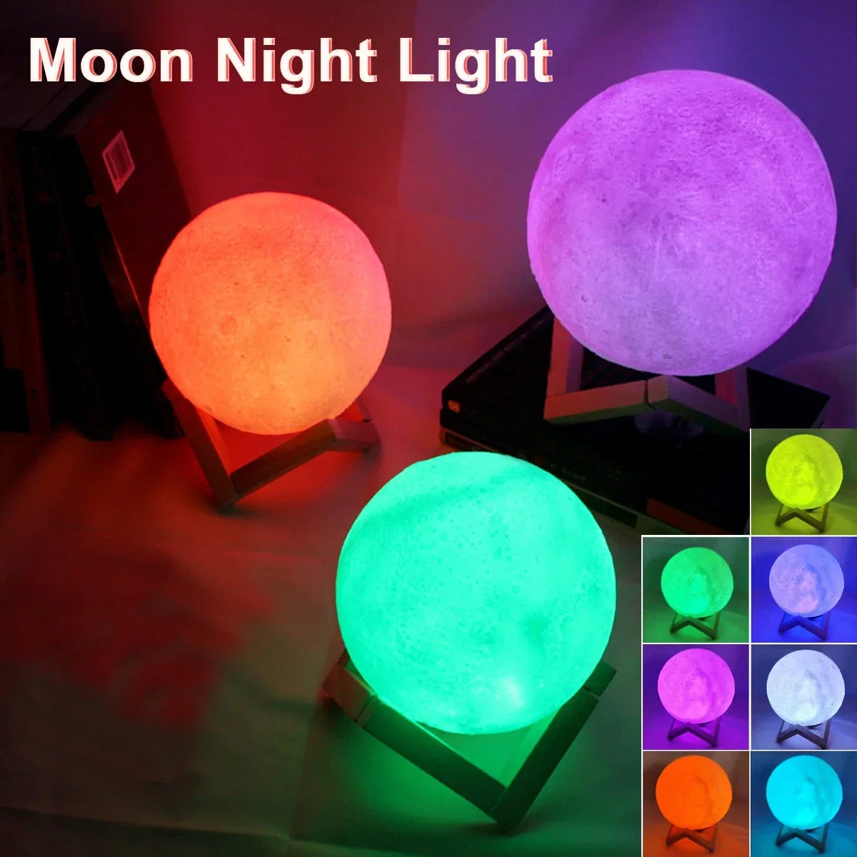 Moon Lamp LED Night Light with Stand, Battery Powered