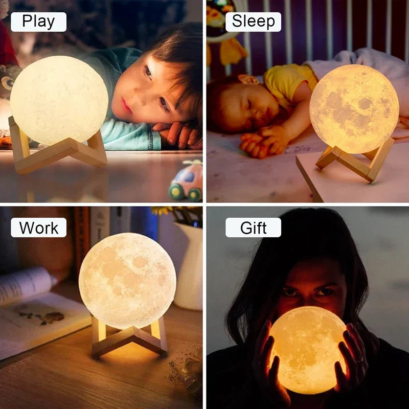 Moon Lamp LED Night Light with Stand, Battery Powered