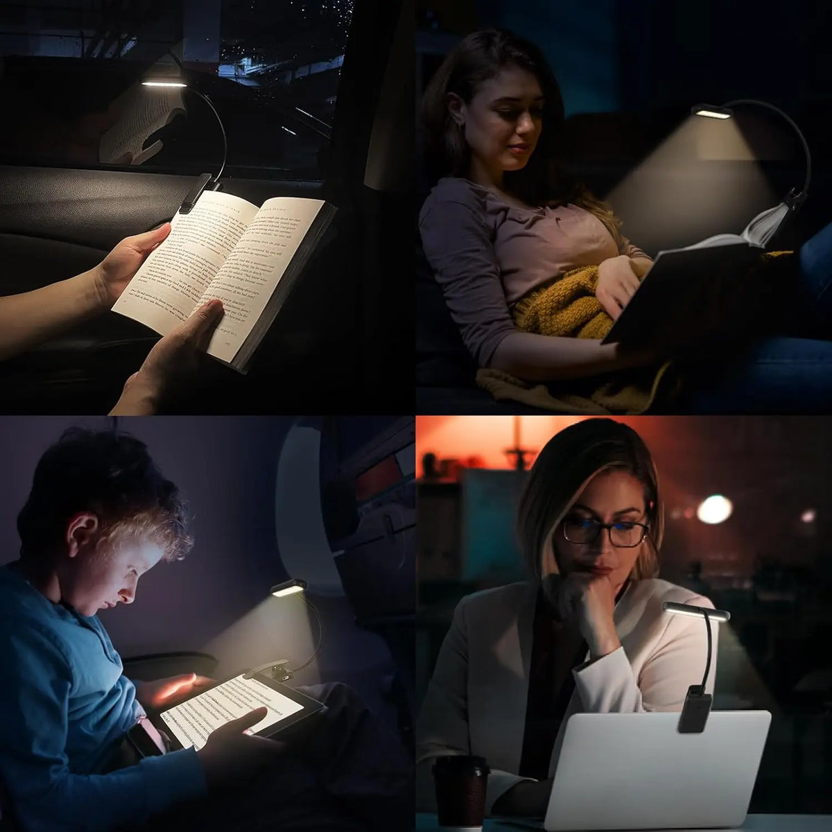 Clip-On LED Book Light, USB Rechargeable, Dimmable