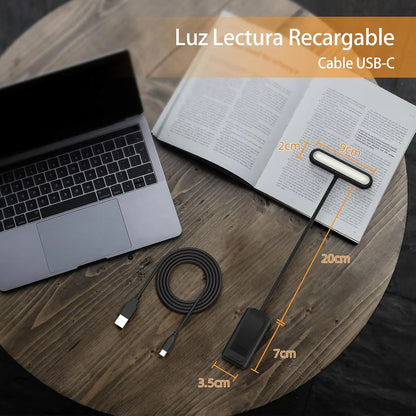 Clip-On LED Book Light, USB Rechargeable, Dimmable