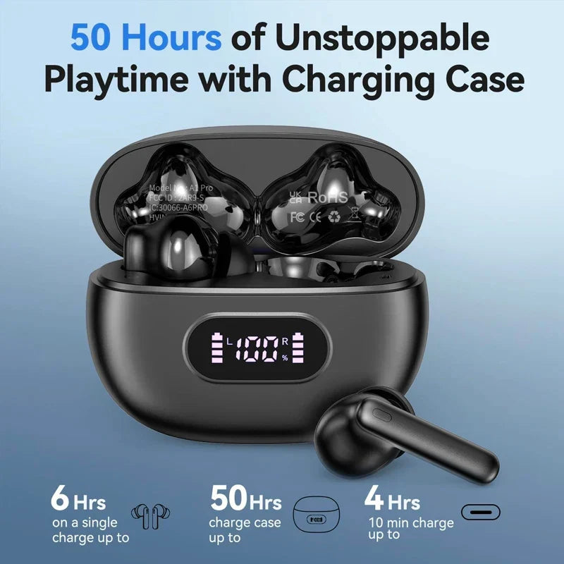 TWS Earbuds with LED Display, 60 Hour Battery, App Support