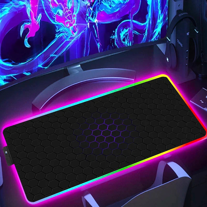RGB Hexagon Pattern Desk Mat, Anti-Slip, Six Sizes