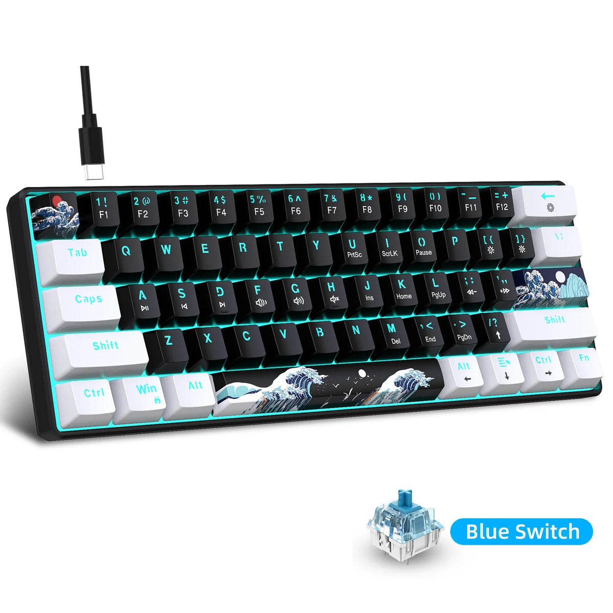 60% Mechanical Gaming Keyboard, Blue Switches, Sea Blue
