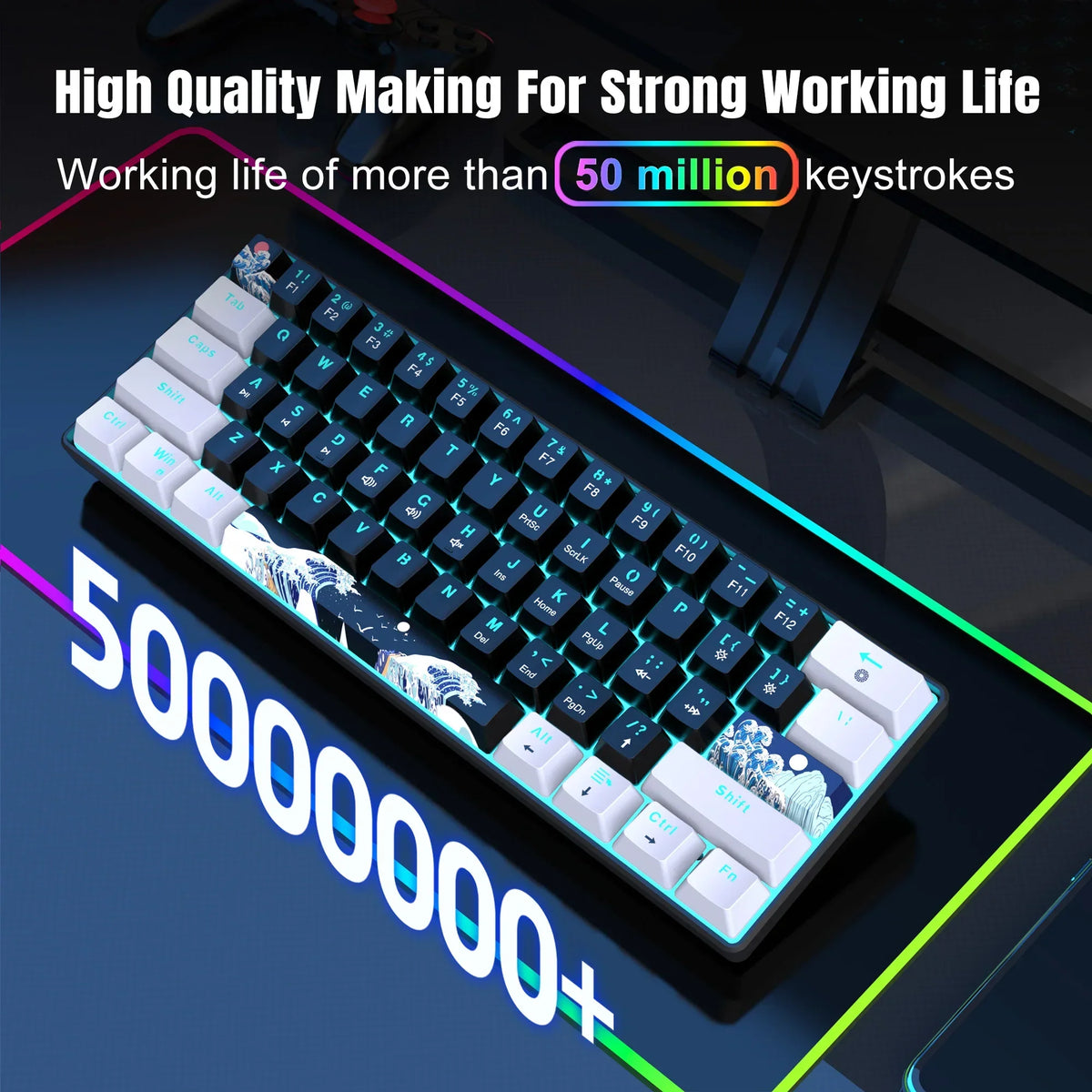 60% Mechanical Gaming Keyboard, Blue Switches, Sea Blue