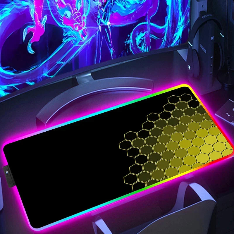 RGB Hexagon Pattern Desk Mat, Anti-Slip, Six Sizes