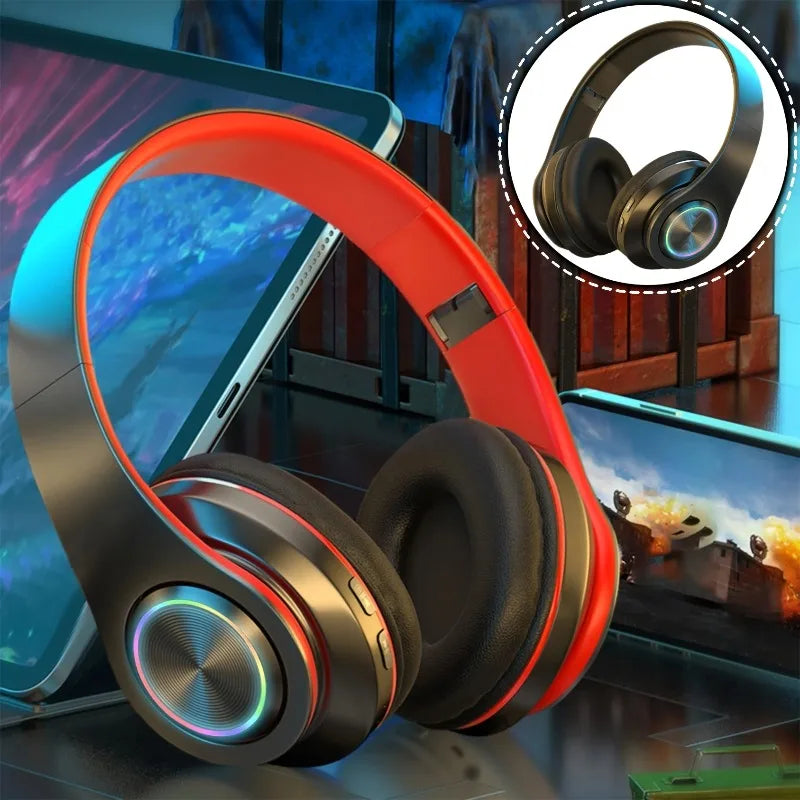 Wireless Over-Ear Headphones with LED Lighting and Deep Bass