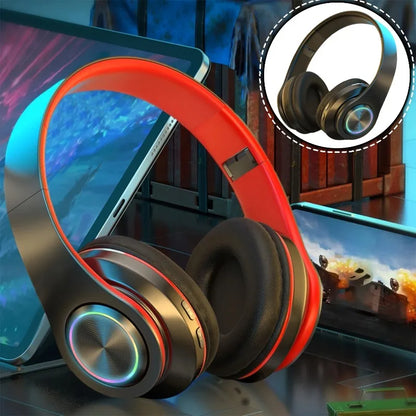 Wireless Over-Ear Headphones with LED Lighting and Deep Bass
