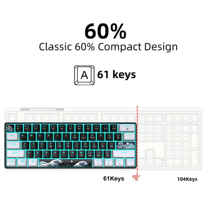 60% Mechanical Gaming Keyboard, Blue Switches, Sea Blue