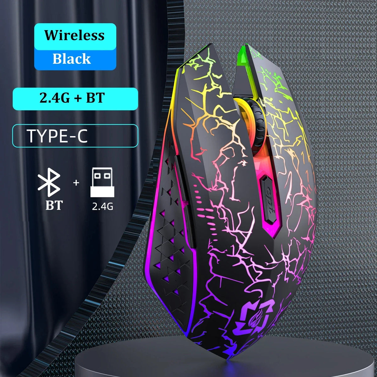 Bluetooth 5.2 RGB Wireless Mouse, 90 Hour Battery