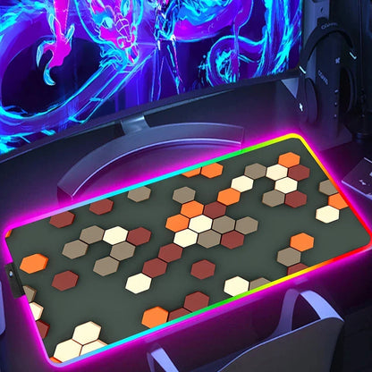 RGB Hexagon Pattern Desk Mat, Anti-Slip, Six Sizes