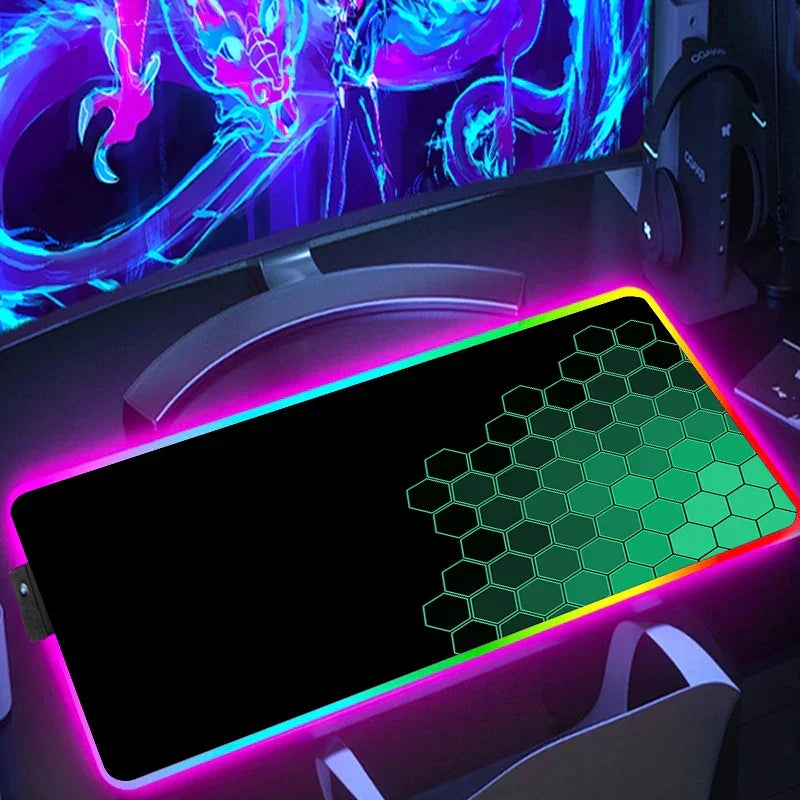 RGB Hexagon Pattern Desk Mat, Anti-Slip, Six Sizes