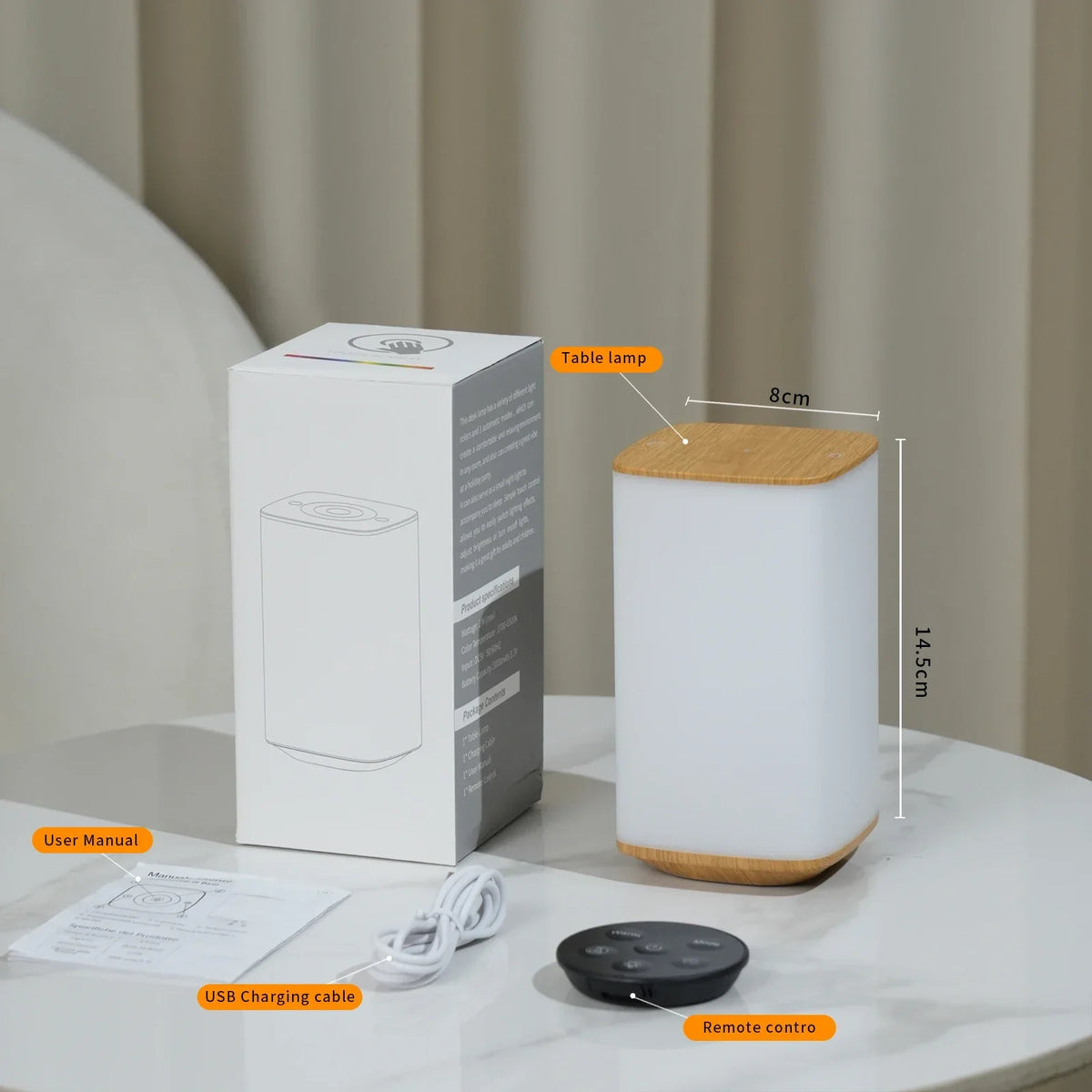 Touch and Remote Night Light, USB Rechargeable, 2W