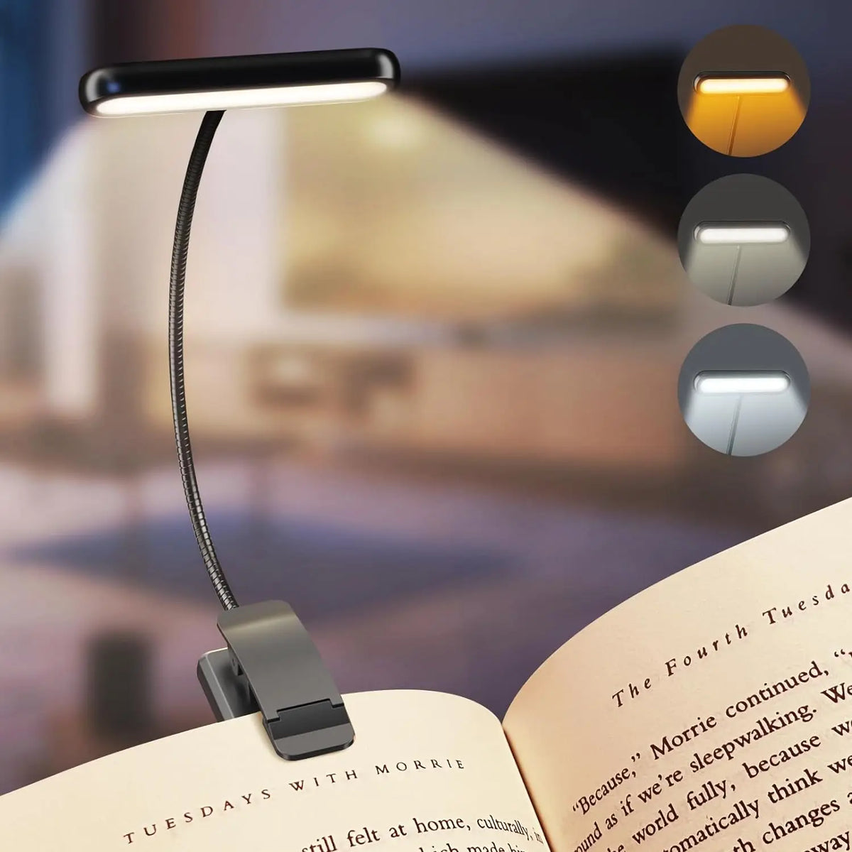 Clip-On LED Book Light, USB Rechargeable, Dimmable