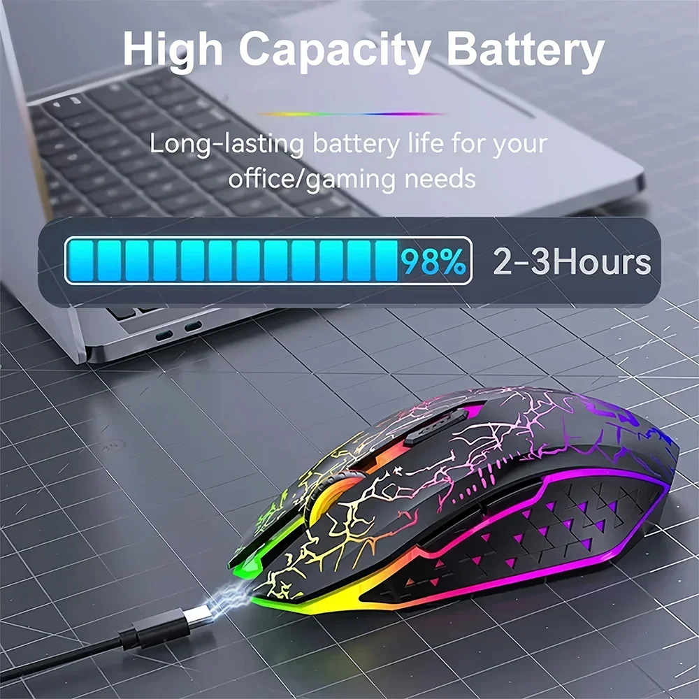 Bluetooth 5.2 RGB Wireless Mouse, 90 Hour Battery